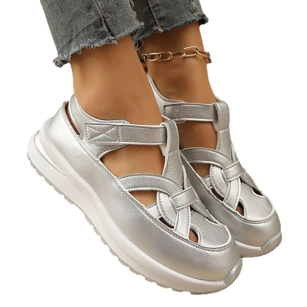 Летние новые сандалии на покатом каблуке с открытым носком, дышащие женские босоножки с застежкой-молнией, импортные, большого размера, с толстой подошвой, женская обувь на липучке