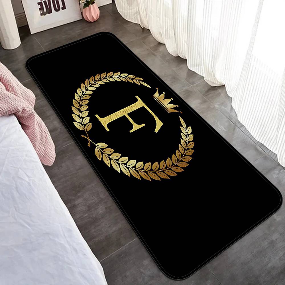 Black Golden Crown Letter Bathroom Mat Anti-slip Absorb Water Long Strip Cushion Bedroon Mat Welcome Doormat
