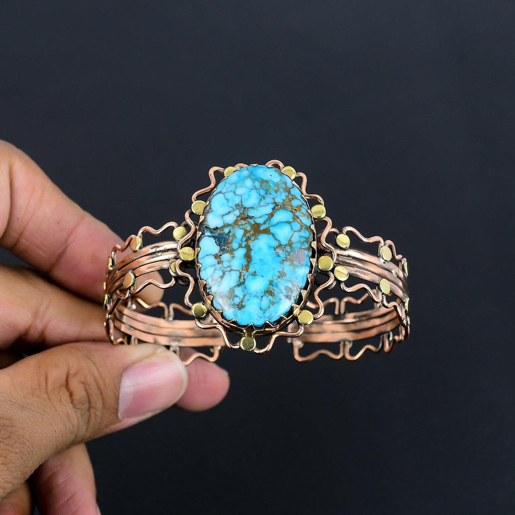 Бирюзовый Синий Браслет из Натуральных Камней Ручной Работы, Браслет из Антикварных Украшений, Обвитый Медной Проволокой 999 пробы, Для Подарка на Помолвку