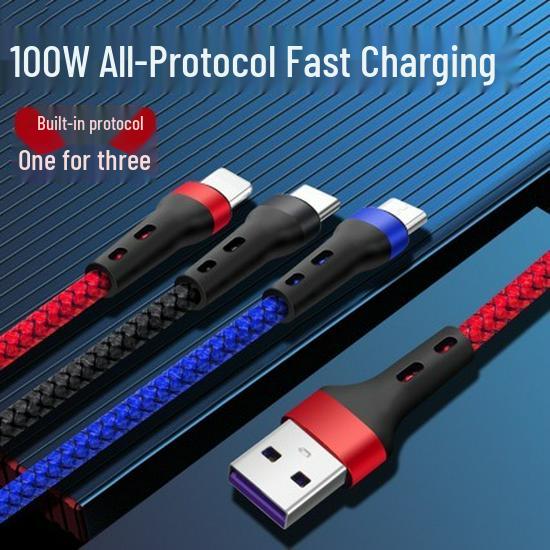 Кабель для быстрой зарядки PD100W 3-в-1 для iPhone 15, Android и устройств LeEco
