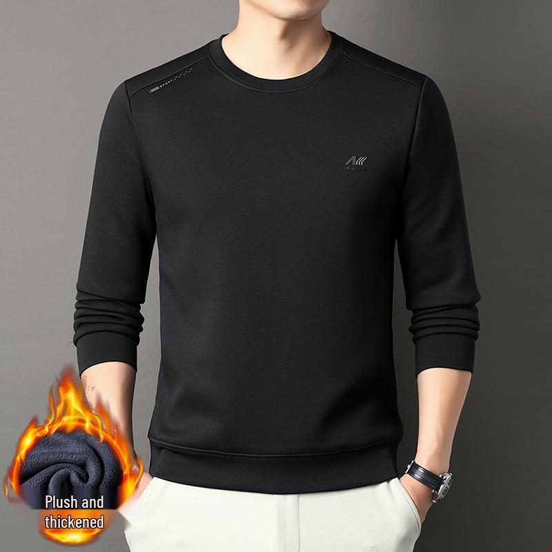 2025 Men's Fleece-Lined Casual Round Neck Warm Sweatshirt Long Sleeve T-shirt Winter Collection