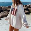 Women Flag Pattern Sweaters Vintage Loose Warm Sweaters Long Sleeve Round Casual Harajuku Pullovers Knitwear Streetwear