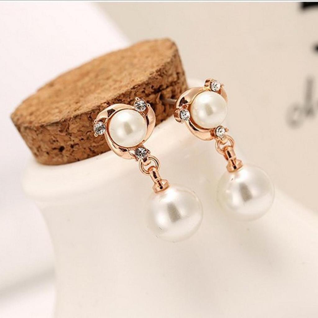 Элегантные серьги-гвоздики Princess Shiny Rhinestone с круглым искусственным жемчугом AVE