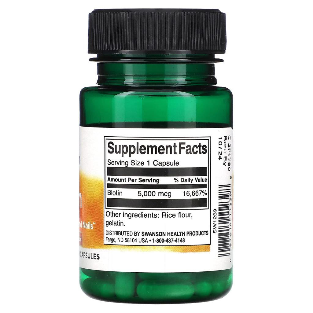 Swanson Biotin, 5,000 Mcg, 30 Capsules
