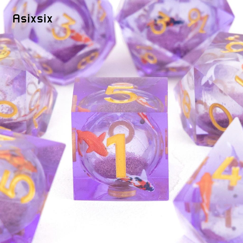 7 шт. фиолетовая рыба, золотой номер, смоляные кубики с острыми краями, многогранные кубики, подходящие для ролевых ролевых игр, настольная игра