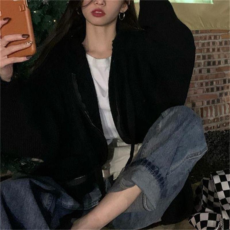 Ленивый ветровой свитер женский дизайн чувство новый осень и зима корейская верхняя одежда с капюшоном и длинными рукавами вязаный кардиган топ прилив