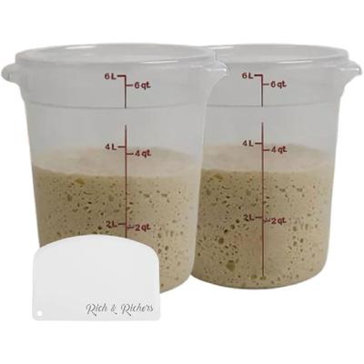 Набор из 2 круглых контейнеров для хранения продуктов Cmbro объемом 6 кварт с крышками - Без BPA, с скребком, Контейнеры ресторанного типа с крышками для расстойки теста, Прозрачные