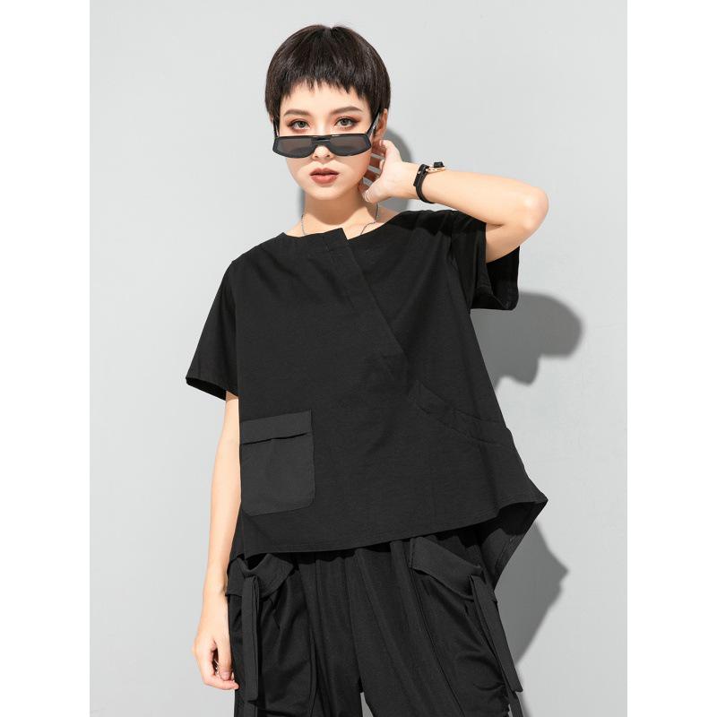 Women's Asymmetrical Swallowtail T-shirt - Dark, Round Neck, Casual & Versatile Trend