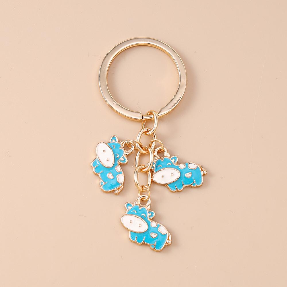 Cute Enamel Milk Cow Keychain Women Girls Cartoon Animal Key Ring Pendants for Handbag DIY Handmade Key Chain Jewelry Gift