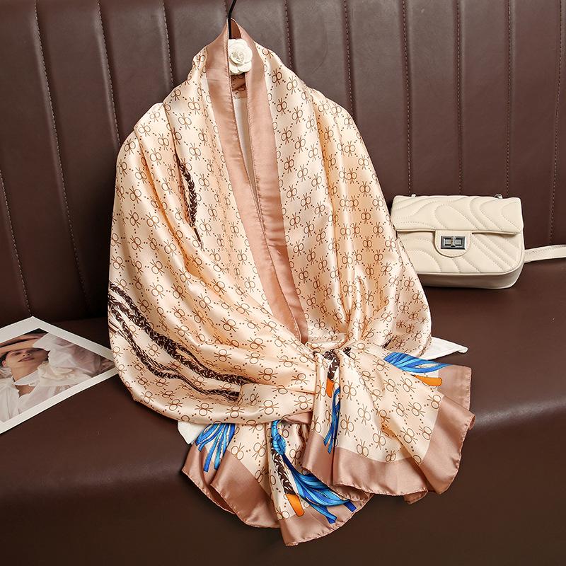 Fashion Tassel Printed Simulation Silk Long Silk Scarf Temperament Women's Holiday Outer Shawl