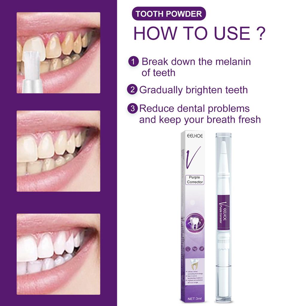 3pcs V34 Purple Teeth Whitening Pen Oral Cleaning Remove Stains Brighten Teeth Oral Care Pen Portable
