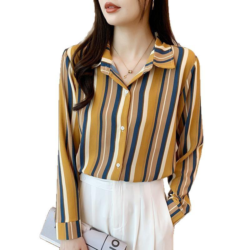 2025 Autumn Striped Slimming Versatile French Retro Women's Shirt