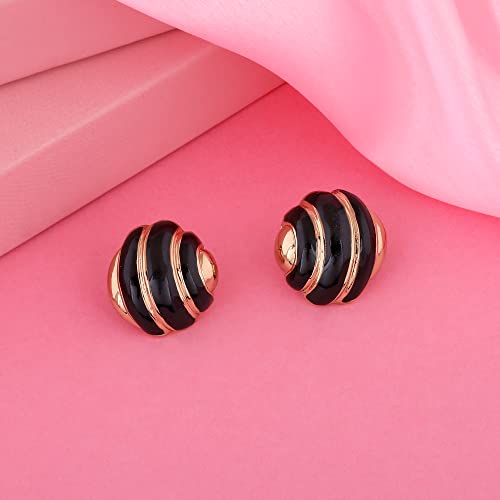 Позолоченные серьги-гвоздики круглой формы с черной эмалью Estele для девочек и женщин