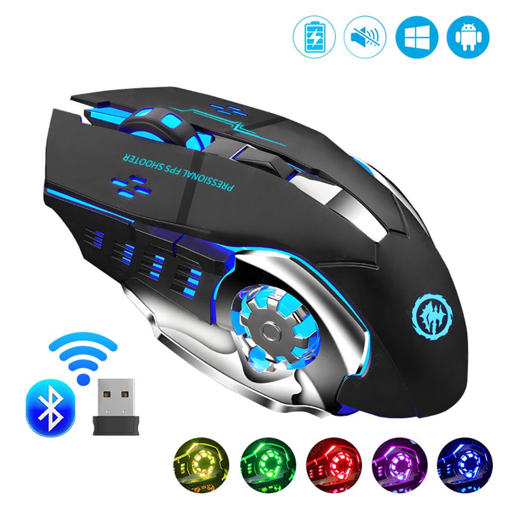 2.4G Bluetooth беспроводная перезаряжаемая мышь с RGB-подсветкой, механическая мышь для киберспорта, бесшумные офисные мыши для компьютера, ноутбука, планшета, ПК, игровая мышь для геймера
