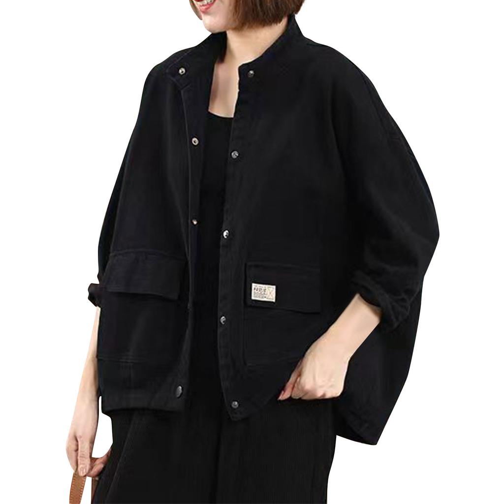 Женская джинсовая куртка, короткая свободная куртка с длинным рукавом