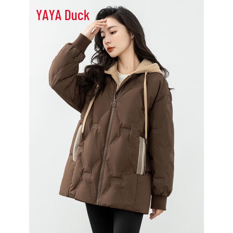 YAYA Women's Faux Two-Piece Detachable Hood Down Jacket