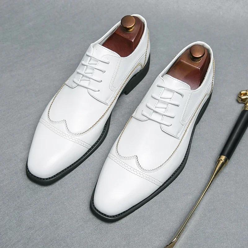 Белые броги Свадебная обувь Модное формальное платье Мужская деловая кожаная обувь Черный костюм Офисная обувь Оксфорды Британский стиль Обувь для мужчин