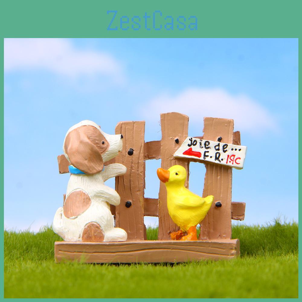 Fence Cute Cartoon Duck Dog Mini Model Ornament For Home And Garden Decoration