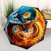 1pc The Dance of Fire and Ice Dragons Fully Automatic Folding Portable Umbrella, 8 Iron Frames, Three-Fold Design, Suitable for All Seasons, Suit