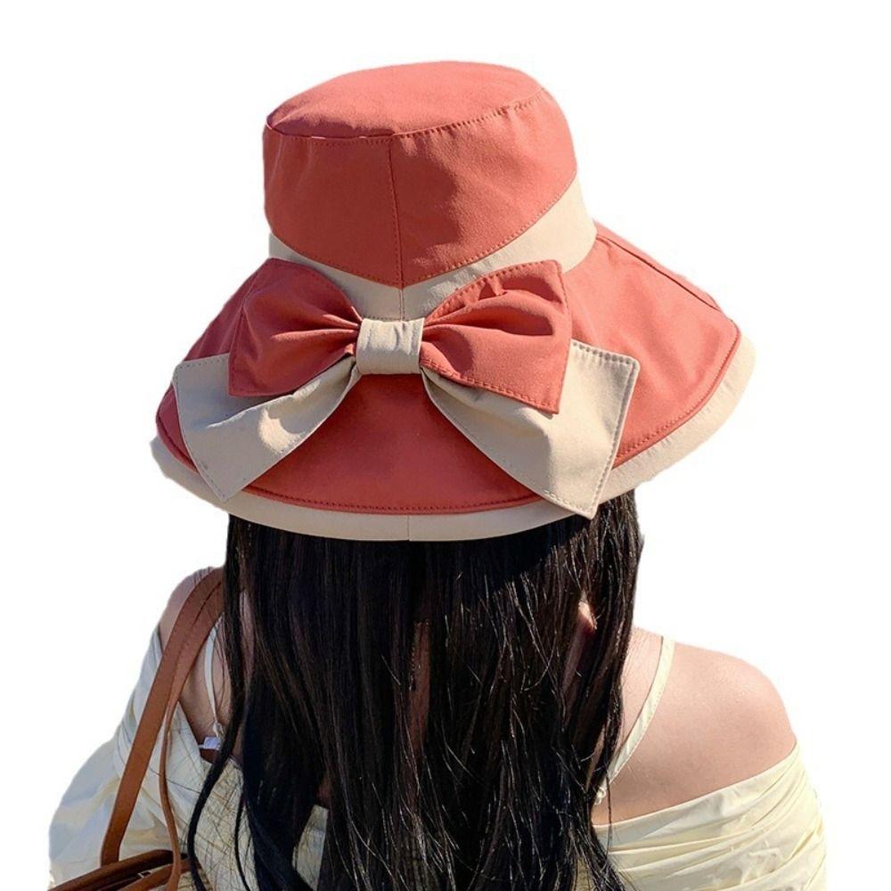 Korean Style Sunscreen Fisherman Hat Sun Protection Bow Bucket Hat Sweet Wide Brim Sun Hat Travel