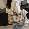 Straw Fabric Woven Design Women Tote Bags Rainbow Color Large Capacity Summer Beach Shoulder Shopper Bag Casual Commute Handbags KTB