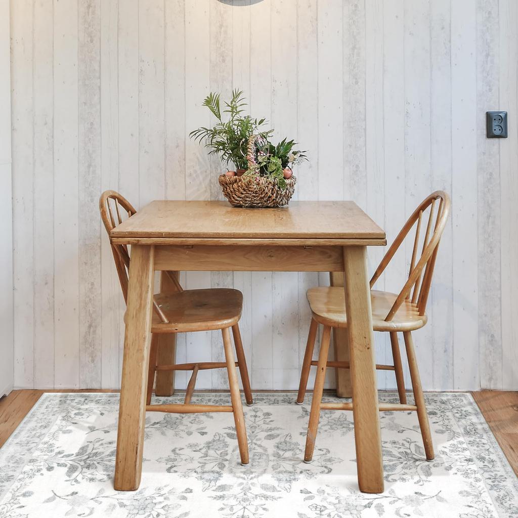 HAOCOO Tatami Memory Floral Light Gray Rug, 1.5 Mats, Washable, 120x160cm, Persian-Style Rug, All-Season, Non-Slip, Foam, Soundproof, Lightweight,