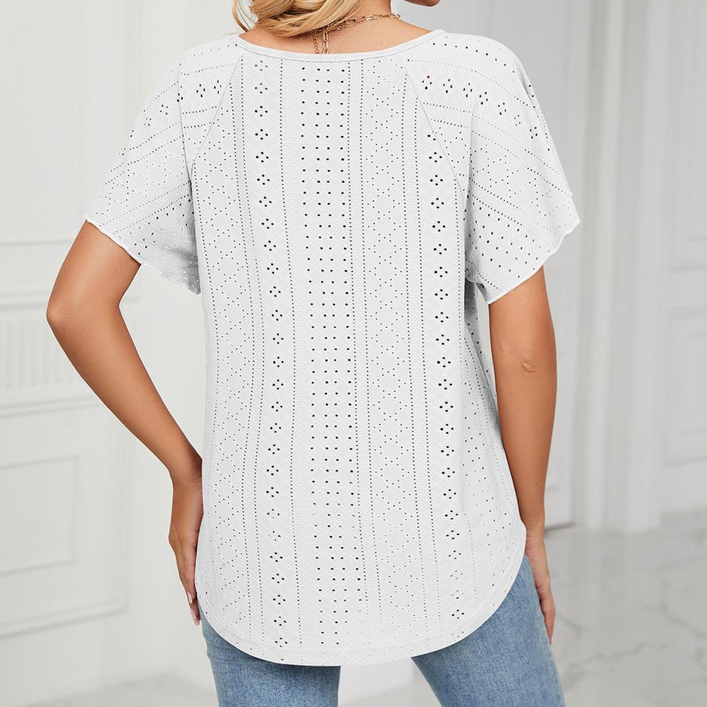 Женская простая повседневная свободная футболка с v-образным вырезом и рукавами реглан с короткими рукавами