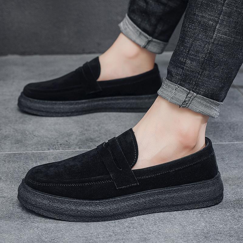 Khaki Casual Loafers Men Comfortable Breathable Suede Casual Shoes Man Slip On Platform Shoes For Men Zapatos Para Hombre