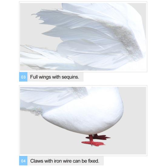 Фигурка голубя из пенопласта. Милый внешний вид. Привлекающая внимание пушистая искусственная птица с белыми перьями.