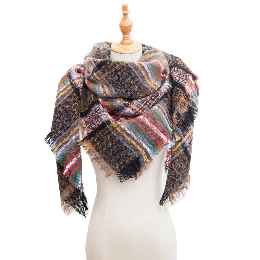 European and American Style Large Check Triangle Snood Scarf - Spring, Autumn, Winter