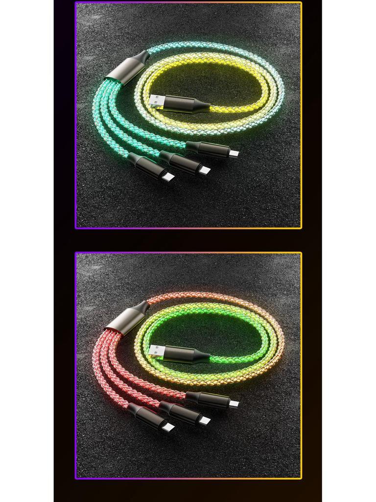 RGB-кабель для передачи данных с быстрой зарядкой и эффектом бегущего света - 3-в-1