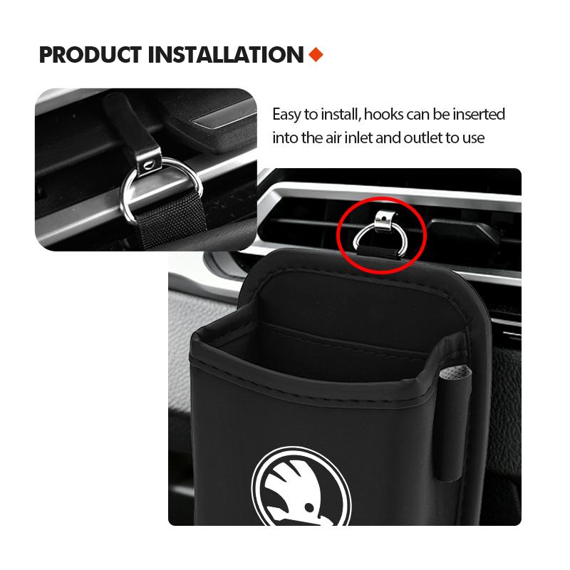 AAABT1 For Skoda Car Air Outlet Storage Box Hanging Phone Lipstick Lighter Organizer Bag Holder Rapid Octavia Derivative Enyaq-iV