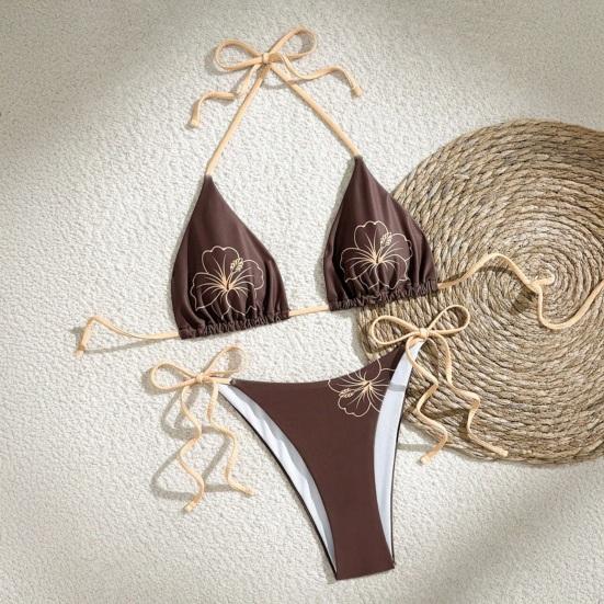 2Pcs/Set Women Bikini Set Adjustable Halter Strap Bikini Bra Bow Tie Swimming Briefs Set Summer Vacation Party Swimwear