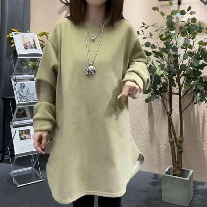 Plus Size Pullover Fall and Winter In The Long Section of Padded Thickened Female Lazy Wind Loose Top Tide