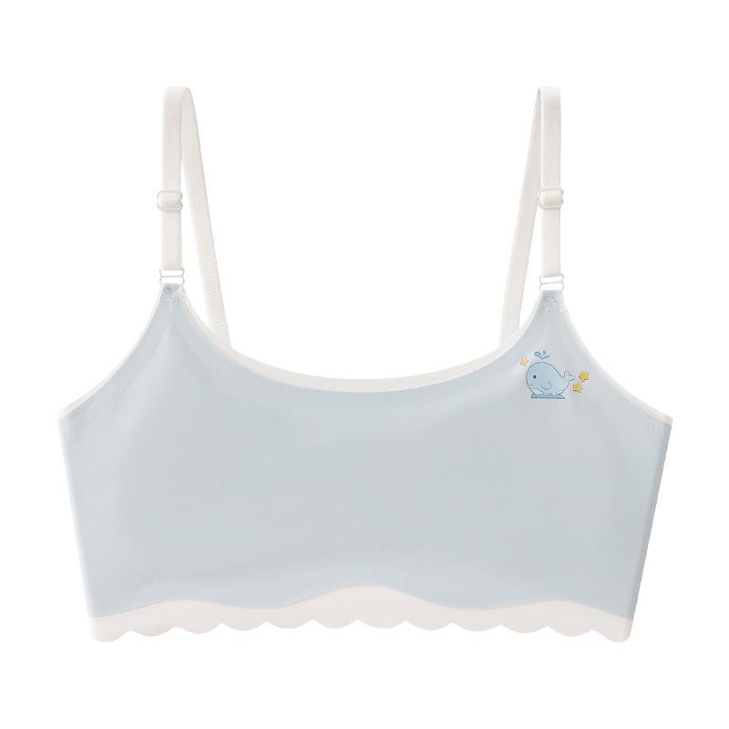 Teen Girls' Ice Silk Seamless Bandeau Bra with Ruffle Edge and Thin Straps