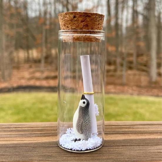 Пингвин в бутылке с рукописным письмом, снежинка, смоляная фигурка пингвина в пробковой стеклянной банке, настольное украшение, подарок на день рождения ко Дню матери