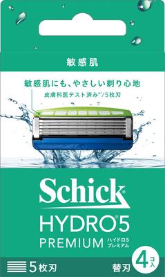 Бритва Schick Hydro 5 Premium для чувствительной кожи, сменные лезвия 5 шт. (4-Pack) с Skin Guard, синий