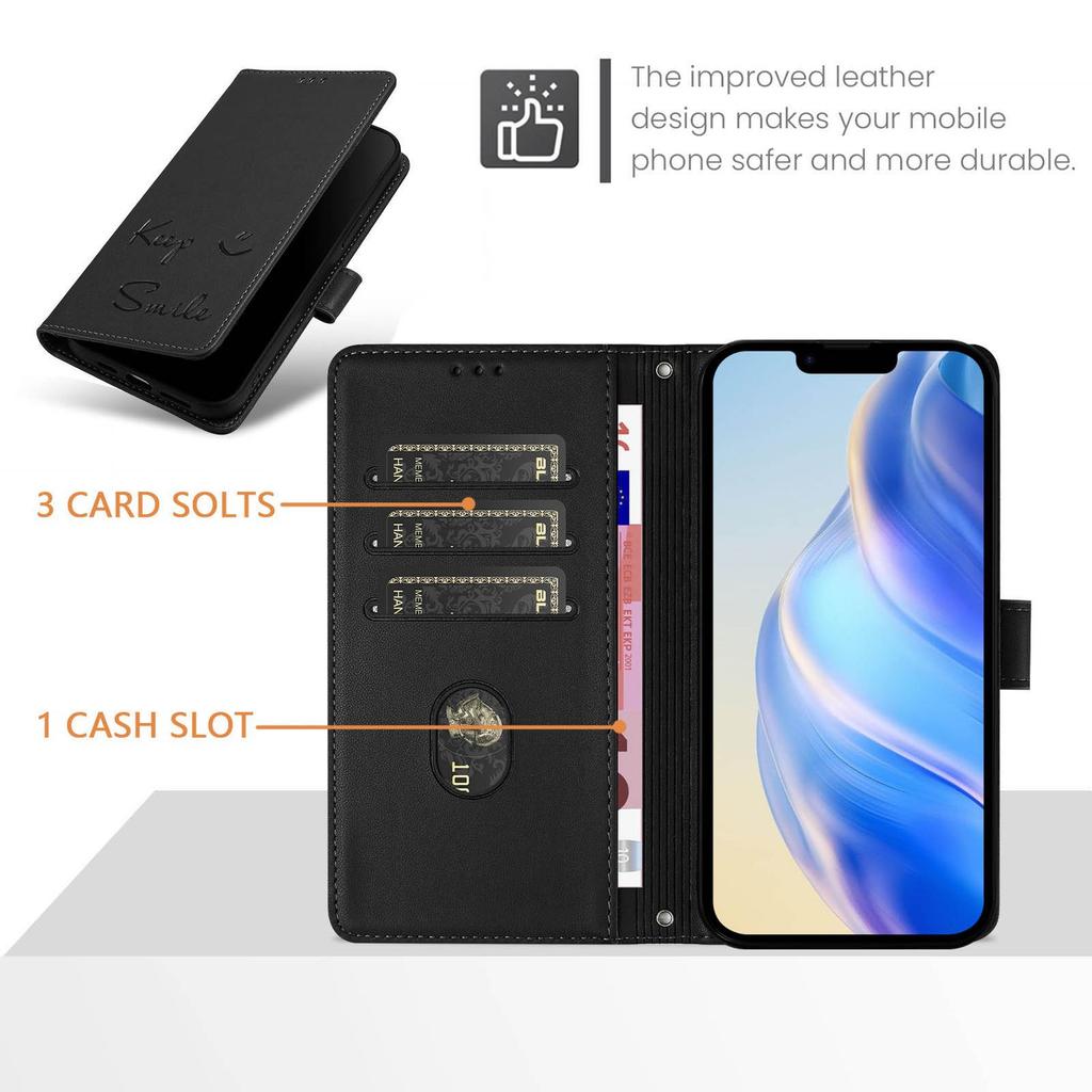 Leather Wallet Flip Case For Doogee N55 Plus N60 Pro Note 58 59 56 56x Keep Smile Embossed Design with Wrist Strap