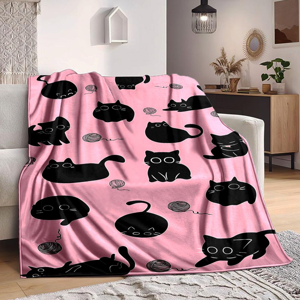 1pc Cat Yarn Lightweight Flannel Blanket, Comfortable and Warm Blanket, for Office and Camping Sofa Bed, Livingroom028