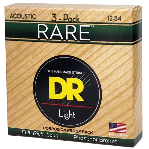 DR Strings Acoustic Guitar Strings, Rare Phosphor Bronze, .012-.054, RPM-12, 3-Pack