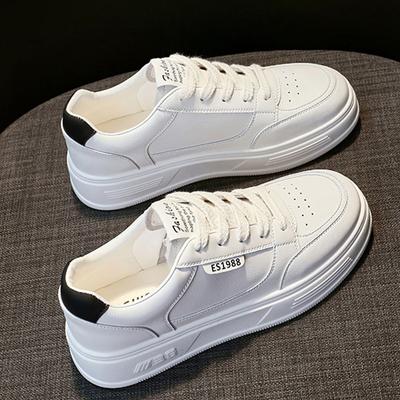 Универсальные белые туфли из кожи на толстой подошве. Женская обувь. Новинка начала осени. Ученическая обувь. Повседневная спортивная обувь. Одиночные туфли.