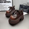 Маленькие кожаные туфли женские на платформе маффины модные увеличивающие рост одинарные туфли маленькие ретро коричневые кожаные туфли британские лоферы