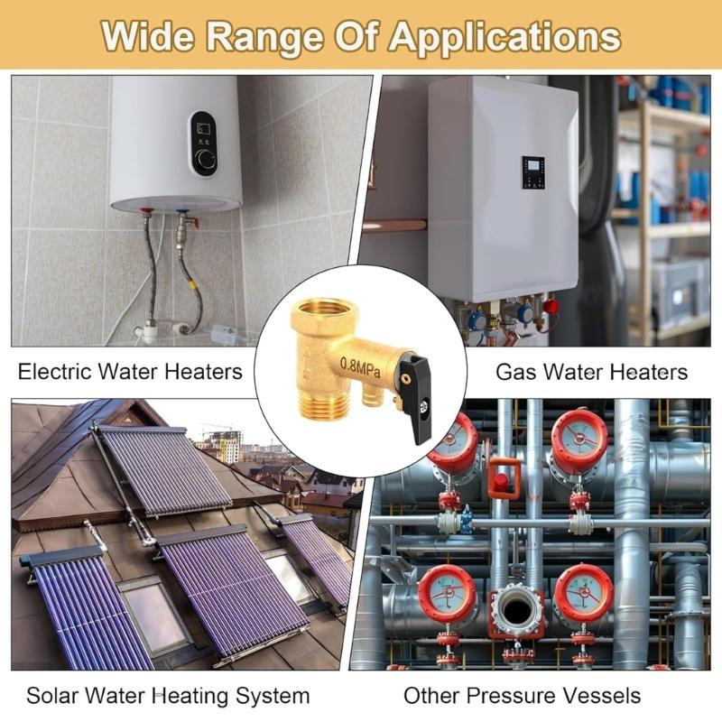 0.8MPa Brass Pressure Relief Valves 1/2 Inch Threads Anti Corrosion Automatic Release Safety Valves for Boiler Systems