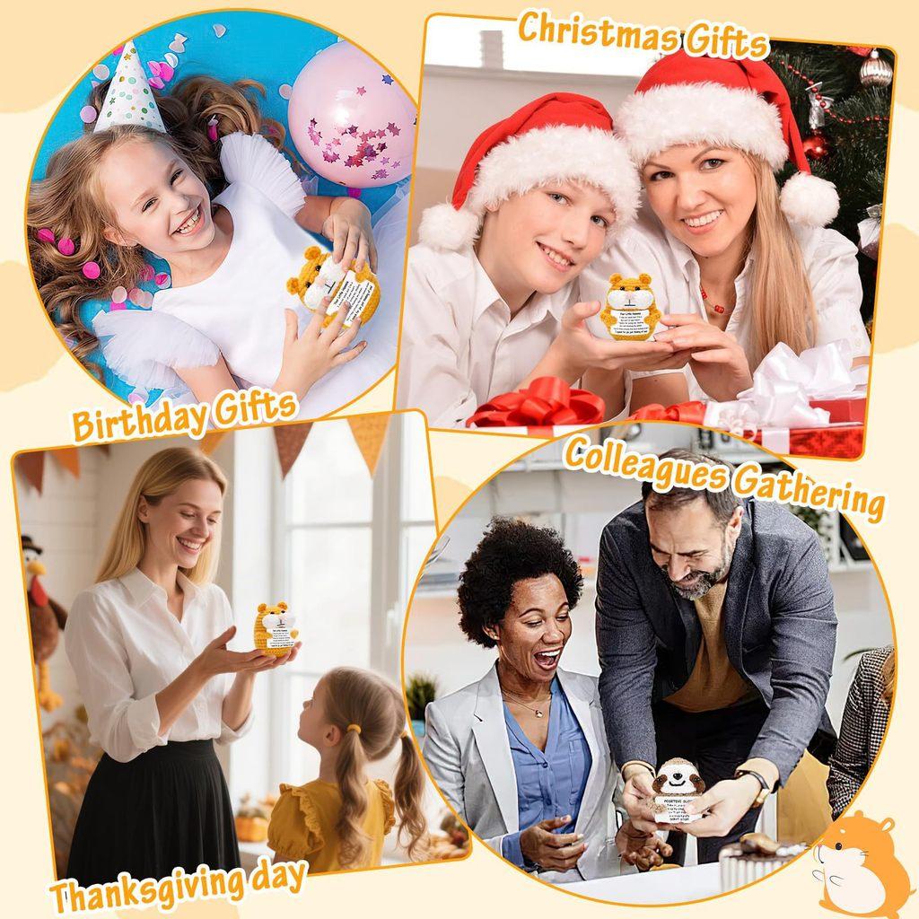 Хомяк Позитивный Вязаный Крючком Животные Кукла С Открыткой Настольное Украшение Эмоциональная Поддержка Ручная Работа Вязаная Игрушка Для Поднятия Настроения