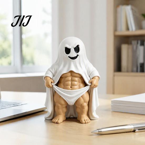 Funny Resin Ghost Statue Muscular Figurine, Halloween Statue, Novelty Spooky Cool Room Decor for Adults Desktop Ornament Party, Home Table Mantel