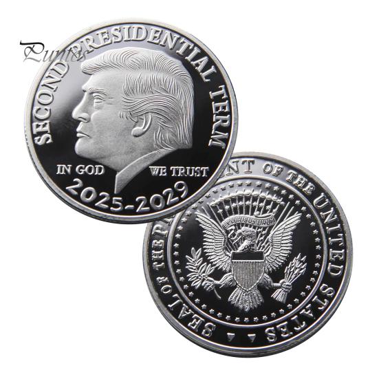 Сувенирная монета Трампа Второй президентский срок 2025-2029 гг. Коллекционная металлическая сувенирная монета с изображением Трампа Подарок для сторонников MAGA KAG