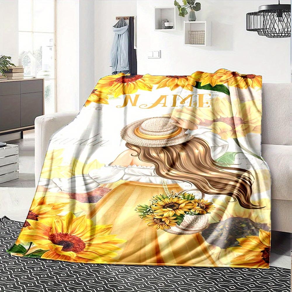 Sunflower Garden Personalized Blankets Cozy Soft Lightweight Allseason Multipurpose Blanket For Picnics Sofas Offices Beds Living Rooms Suitable As