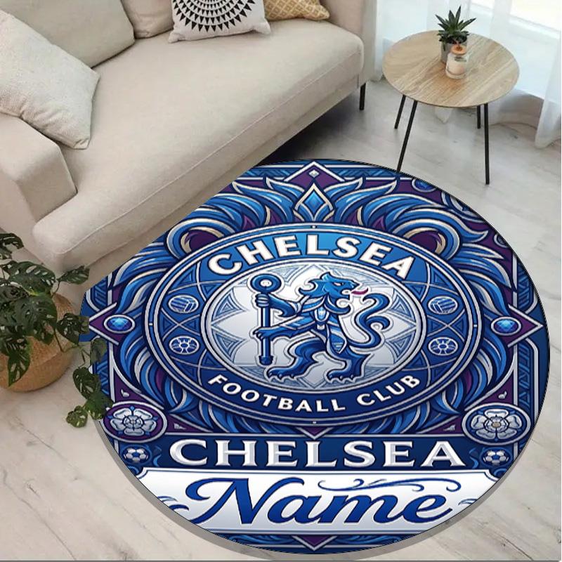 Custom Name Personalized Chelsea Football Club Print Round Rug, Versatile Home Decor Carpet, for Playroom, Apartment, Balcony, Entryway, Hallway Gift