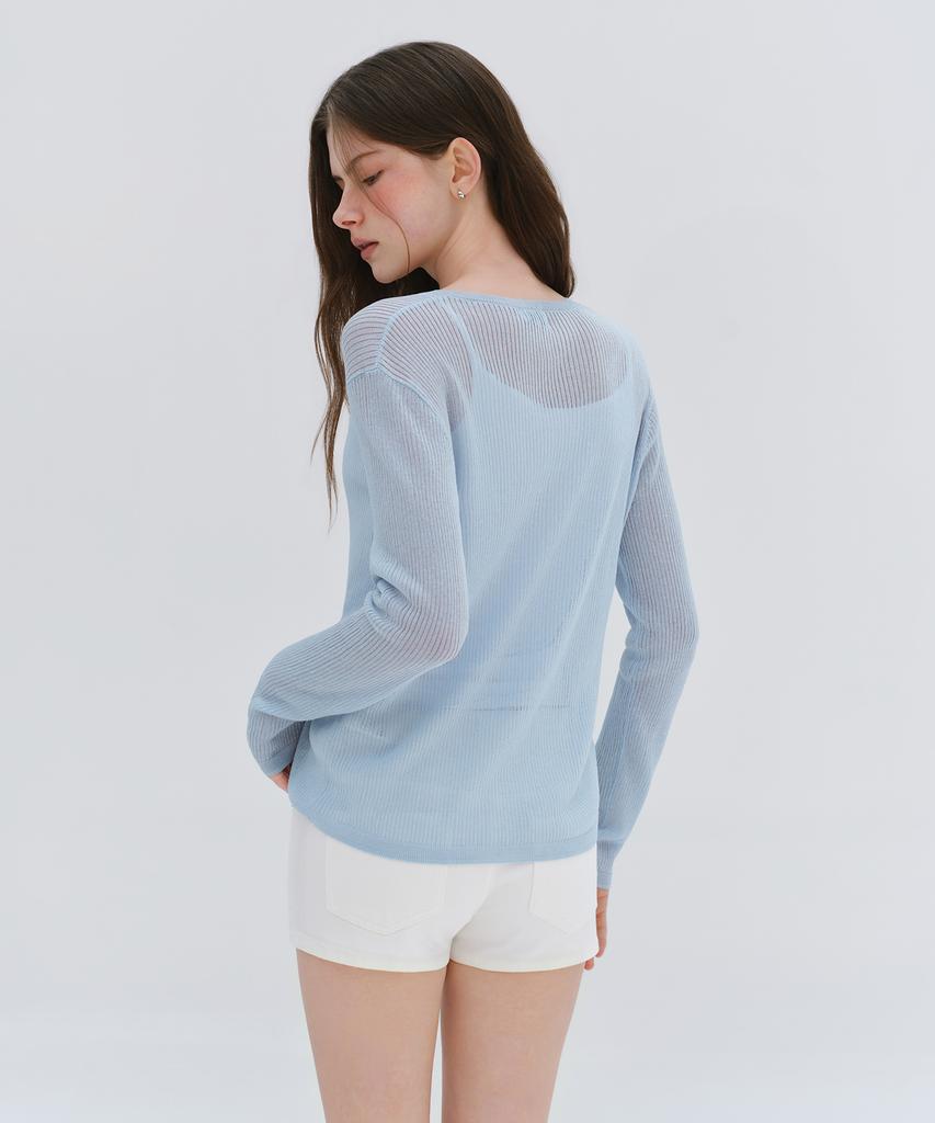 MUSINSA STANDARD WOMAN Women'S Linen Blend Ribbed Sheer Knit [Cloudy Blue]