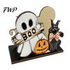 Holiday Party Supplies Halloween Wooden Napkin Holder, Cute Black Cat Mummy Pumpkin Reusable Wood Craft Desktop Organizer for Party, Spooky